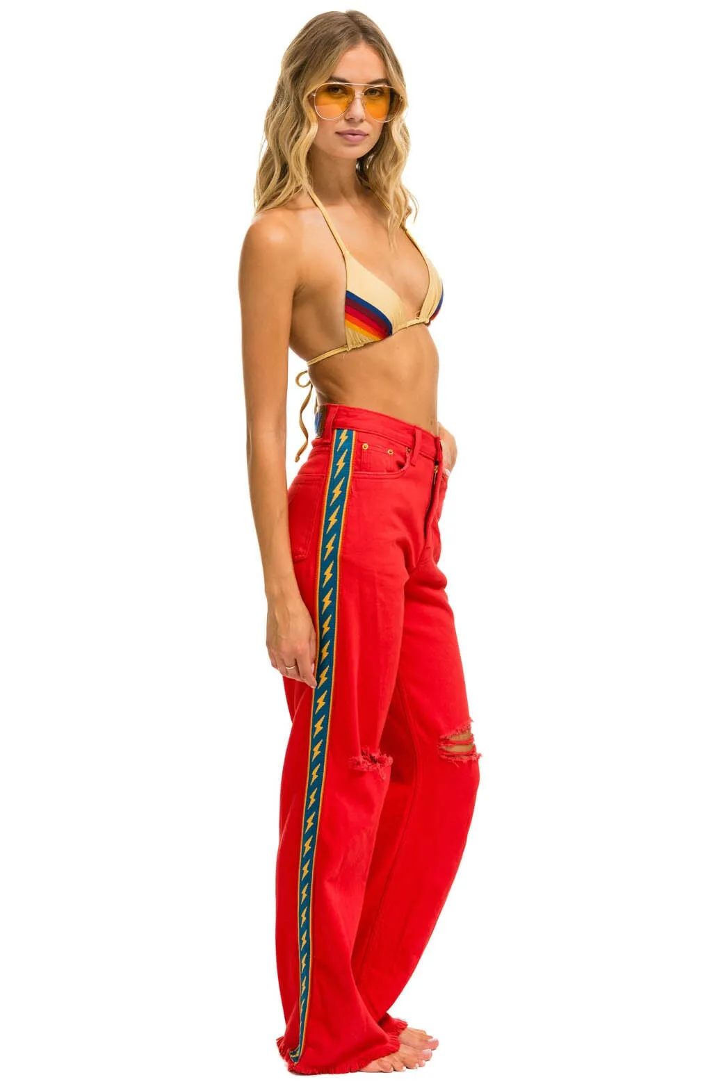 BOLT STRIPE HI RISE WIDE-LEG GYPSY JEAN - RED