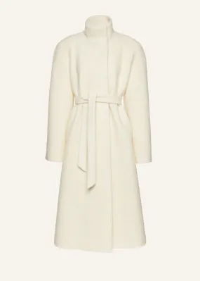 Bouclé high-neck wrap coat in cream