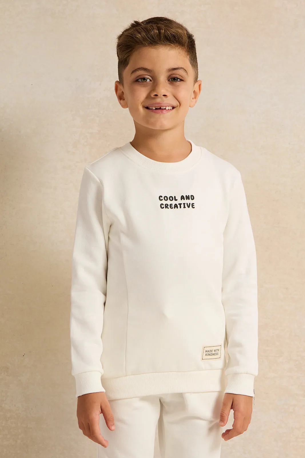 Boys Cream Crew Neck Jogging Set (2 Piece)