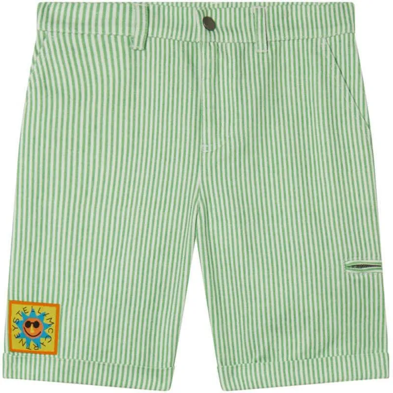 Boys Green Pin Striped Shorts