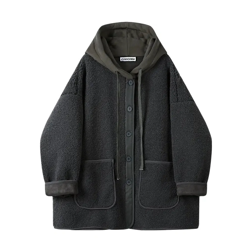 Button Front Hooded Wool Coat