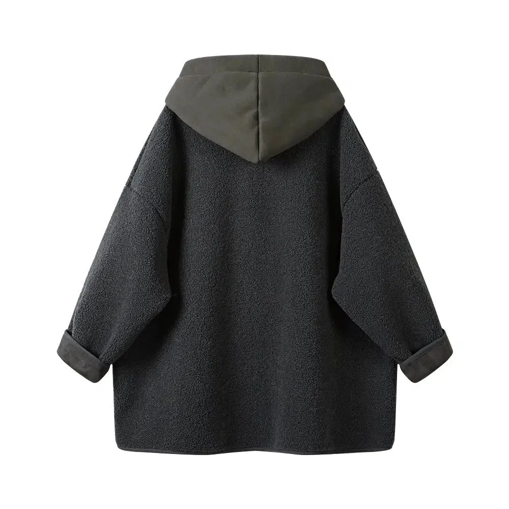 Button Front Hooded Wool Coat