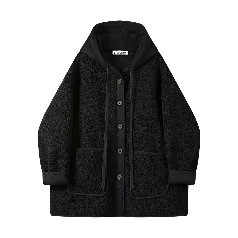 Button Front Hooded Wool Coat