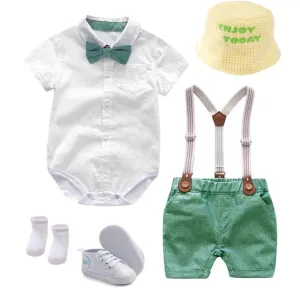 Byron Set - Baby Boy Gentleman Romper Suit with Bowtie Set in Newborn to 24 months