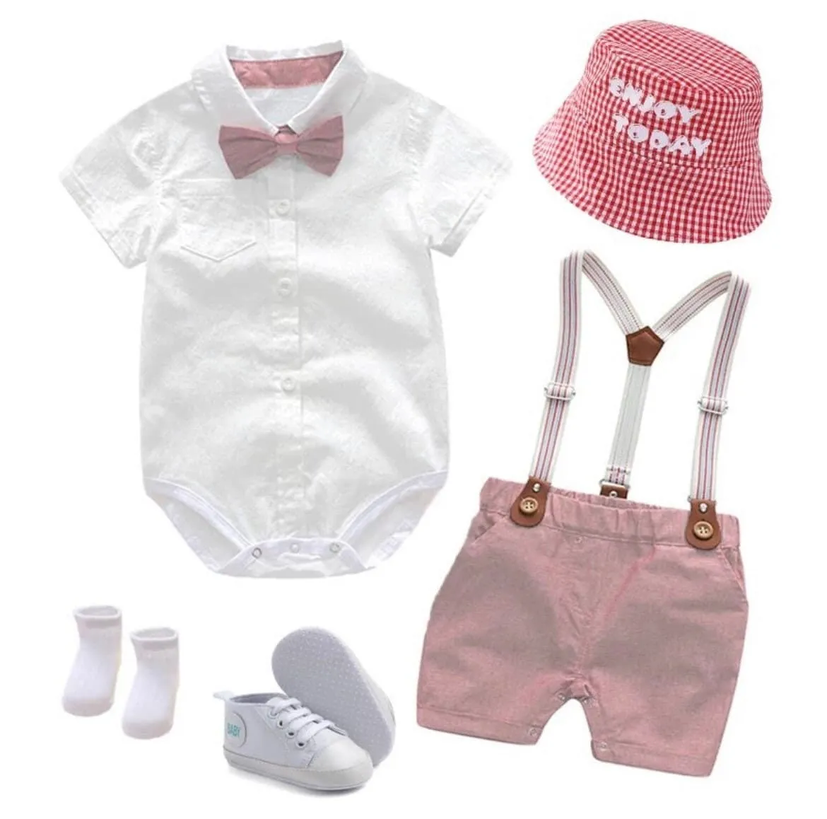 Byron Set - Baby Boy Gentleman Romper Suit with Bowtie Set in Newborn to 24 months