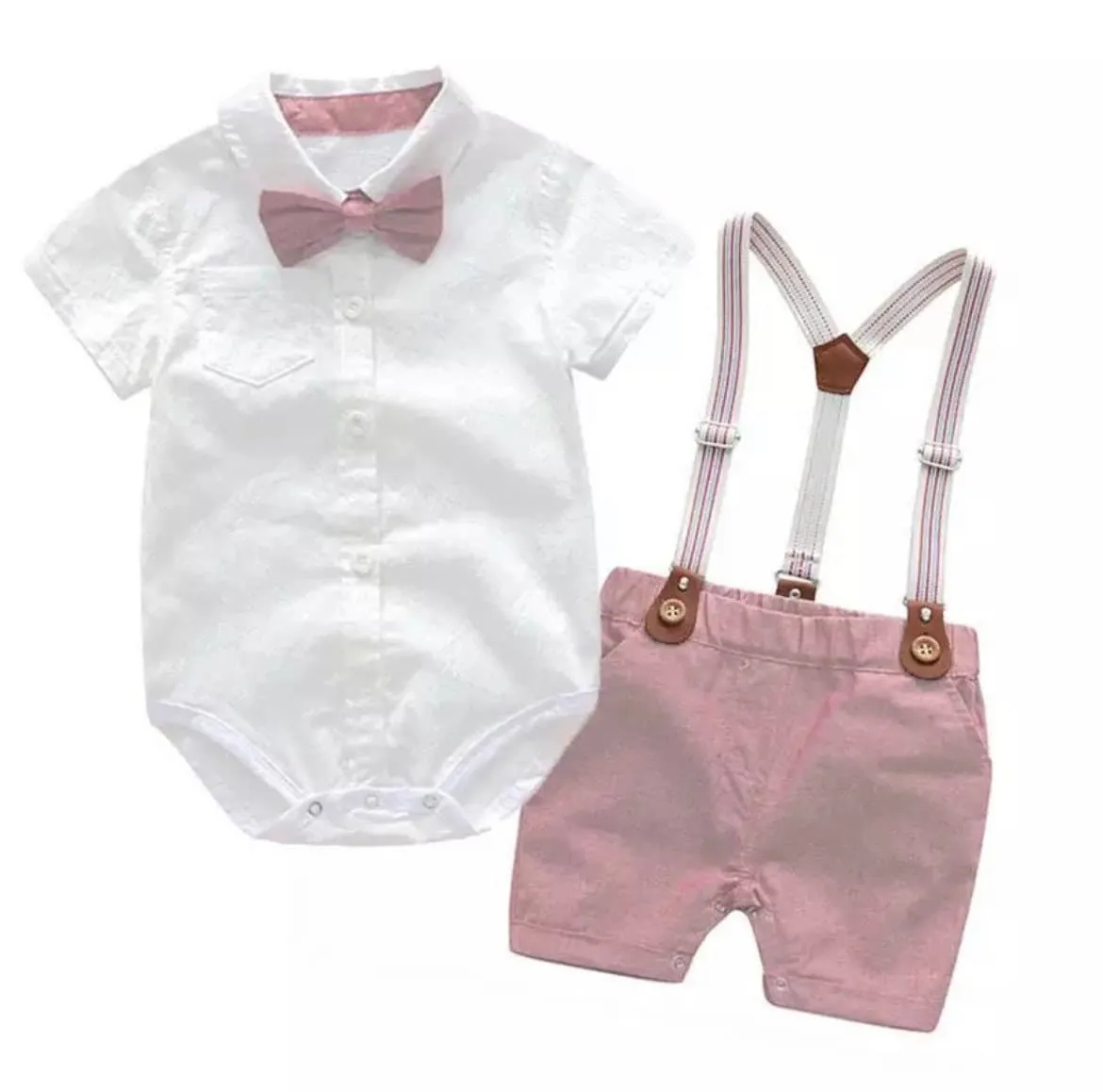 Byron Set - Baby Boy Gentleman Romper Suit with Bowtie Set in Newborn to 24 months