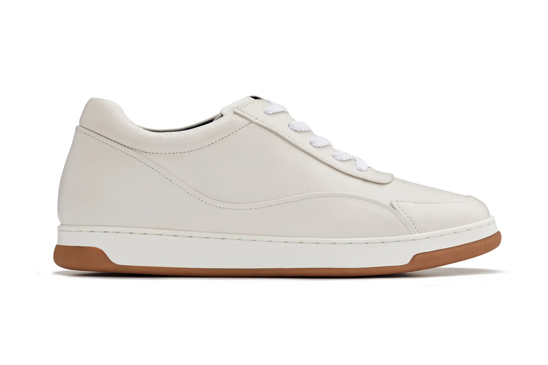 CALTO - Y7886 - 2.6 Inches Taller (Off-White/White & Gum Sole) - Elevated Leather Sneakers