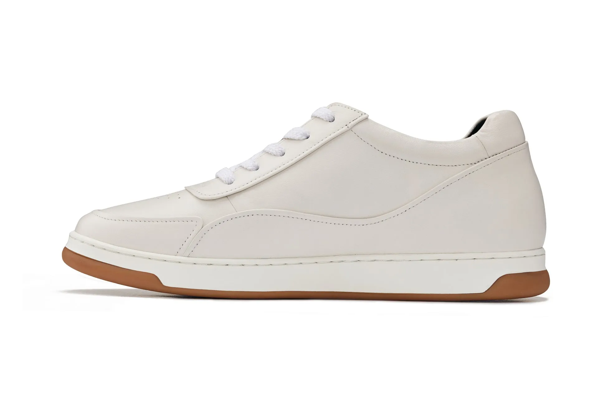 CALTO - Y7886 - 2.6 Inches Taller (Off-White/White & Gum Sole) - Elevated Leather Sneakers