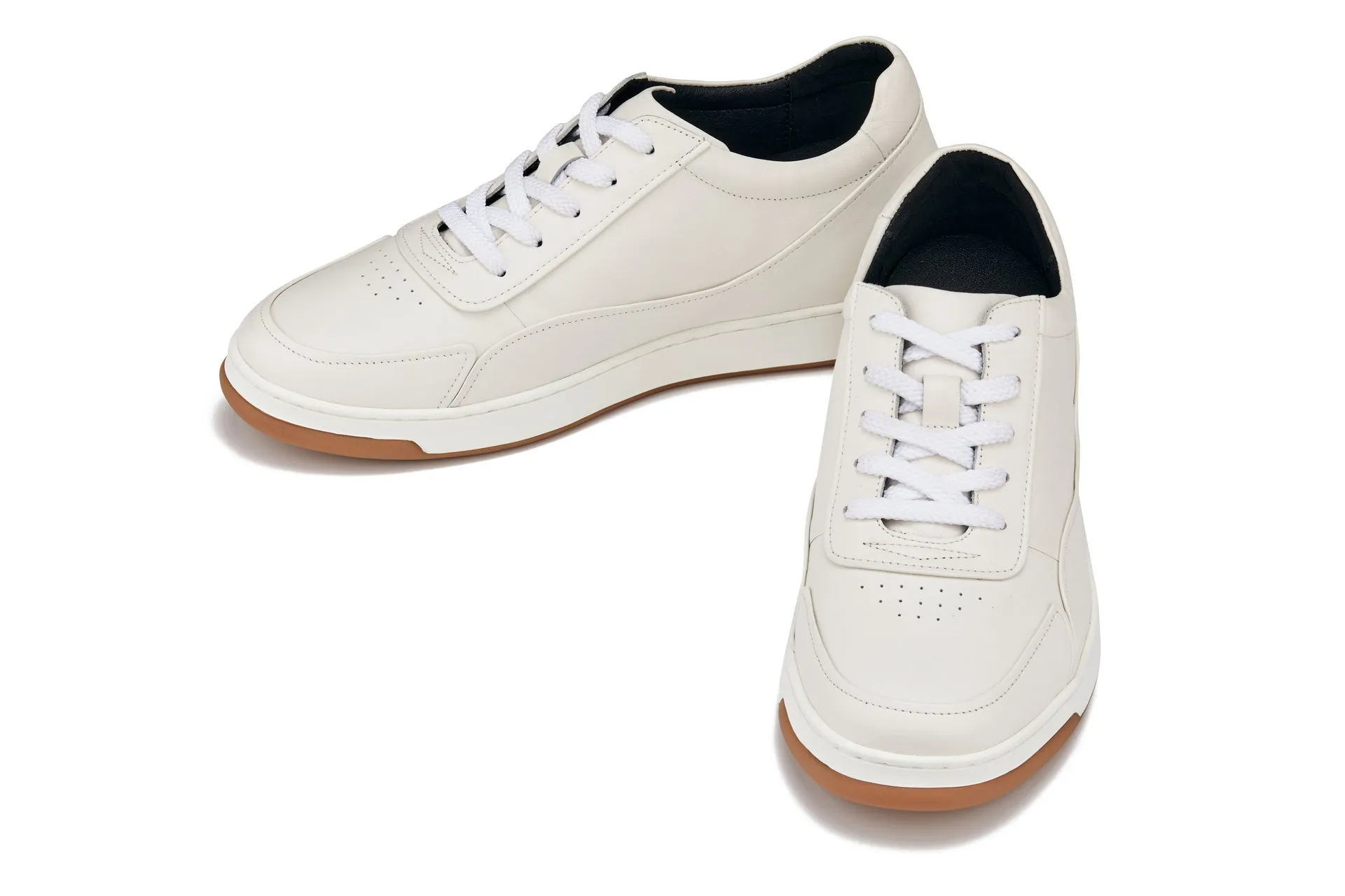 CALTO - Y7886 - 2.6 Inches Taller (Off-White/White & Gum Sole) - Elevated Leather Sneakers