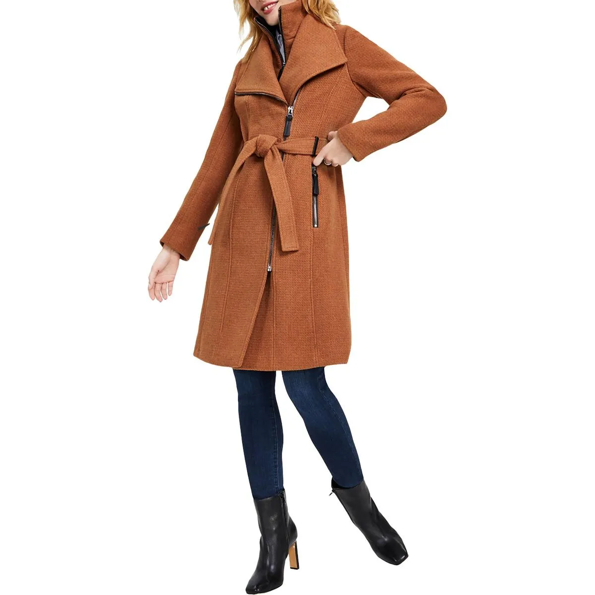 Calvin Klein Womens Wool Blend Dress Wrap Coat