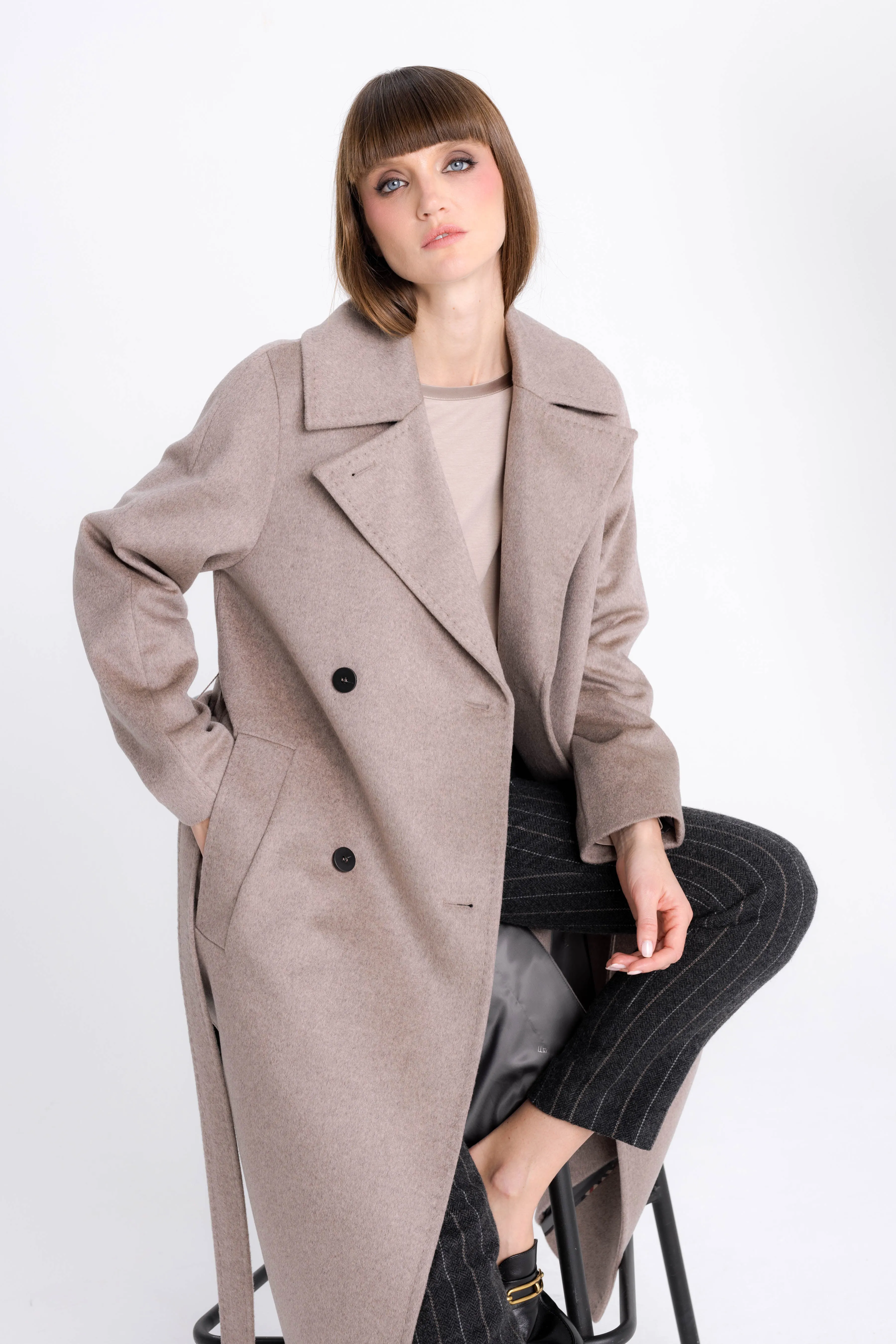 CAPPUCCINO BELTED WOOL COAT