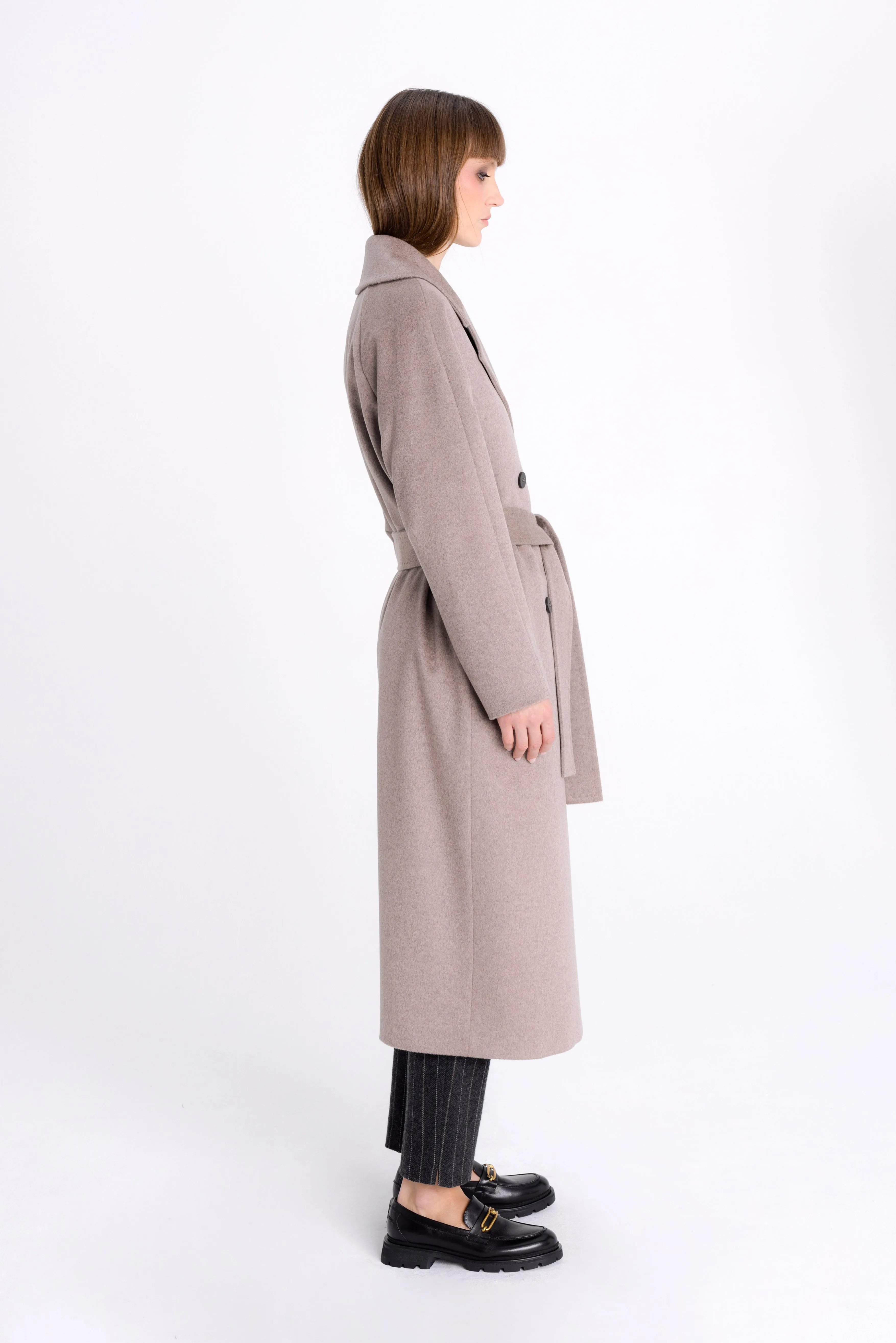 CAPPUCCINO BELTED WOOL COAT