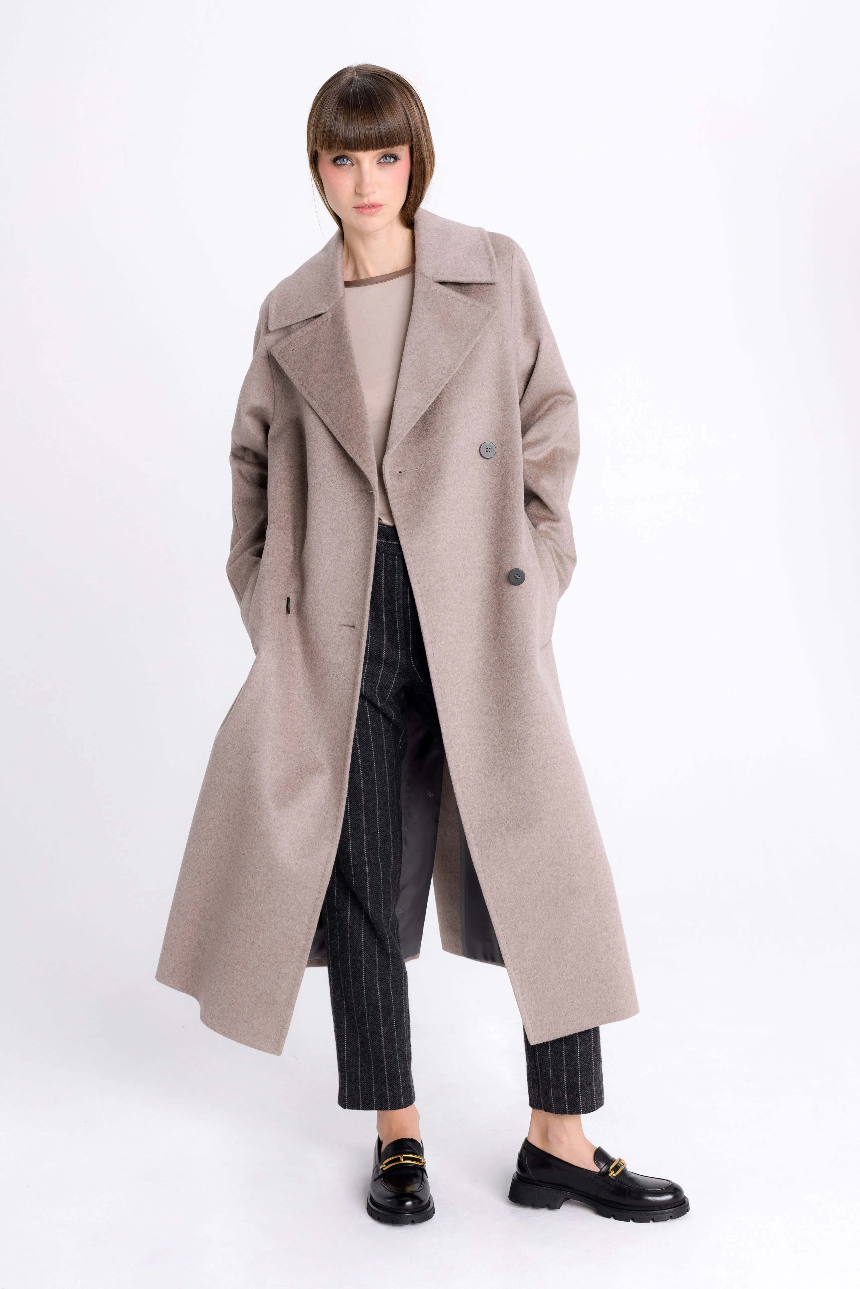 CAPPUCCINO BELTED WOOL COAT