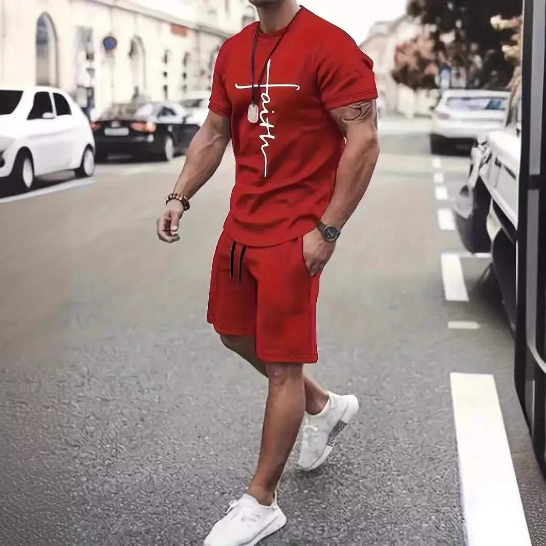 Casual Sports Suit Round Neck Short Sleeve 3d Digital Printing Design Two-piece Set