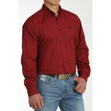 Cinch Men's Stretch Geometric Print Button-Down Western Shirt - Red/Black