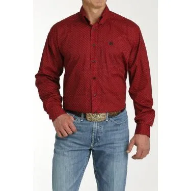 Cinch Men's Stretch Geometric Print Button-Down Western Shirt - Red/Black