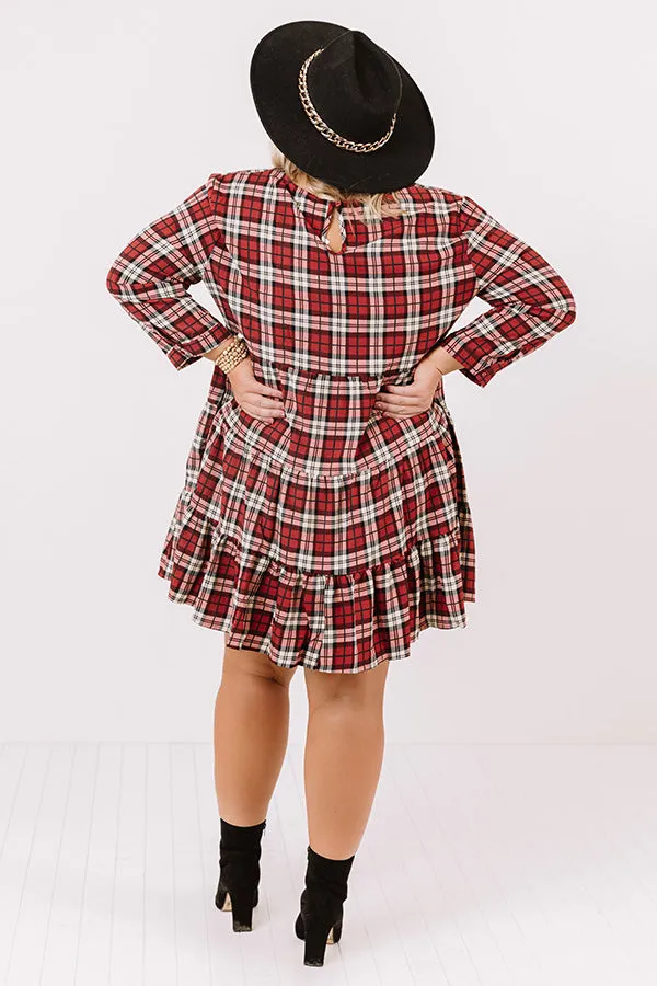 Cinnamon And Spice Plaid Babydoll Dress In Wine   Curves