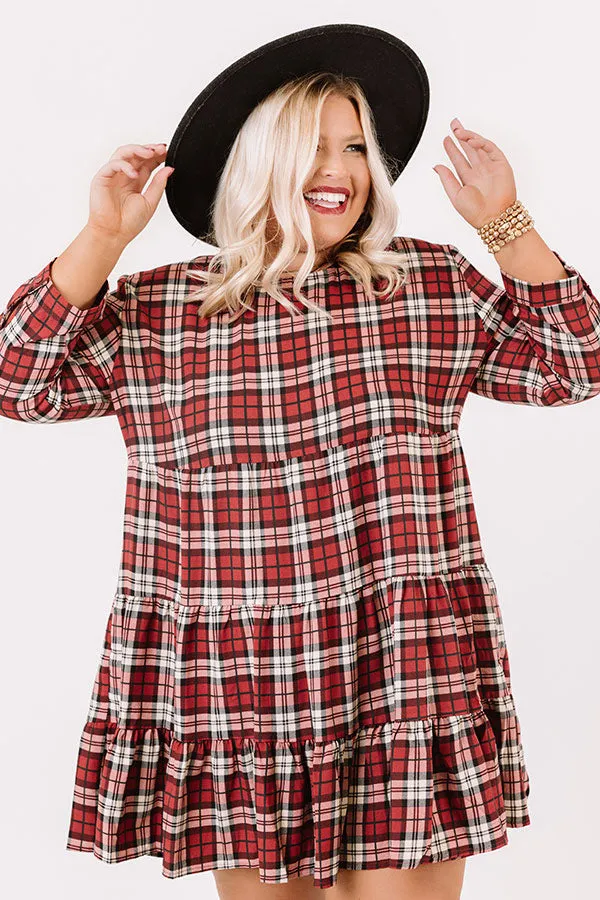 Cinnamon And Spice Plaid Babydoll Dress In Wine   Curves