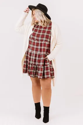 Cinnamon And Spice Plaid Babydoll Dress In Wine   Curves