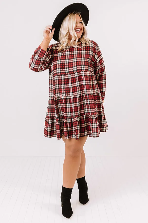 Cinnamon And Spice Plaid Babydoll Dress In Wine   Curves