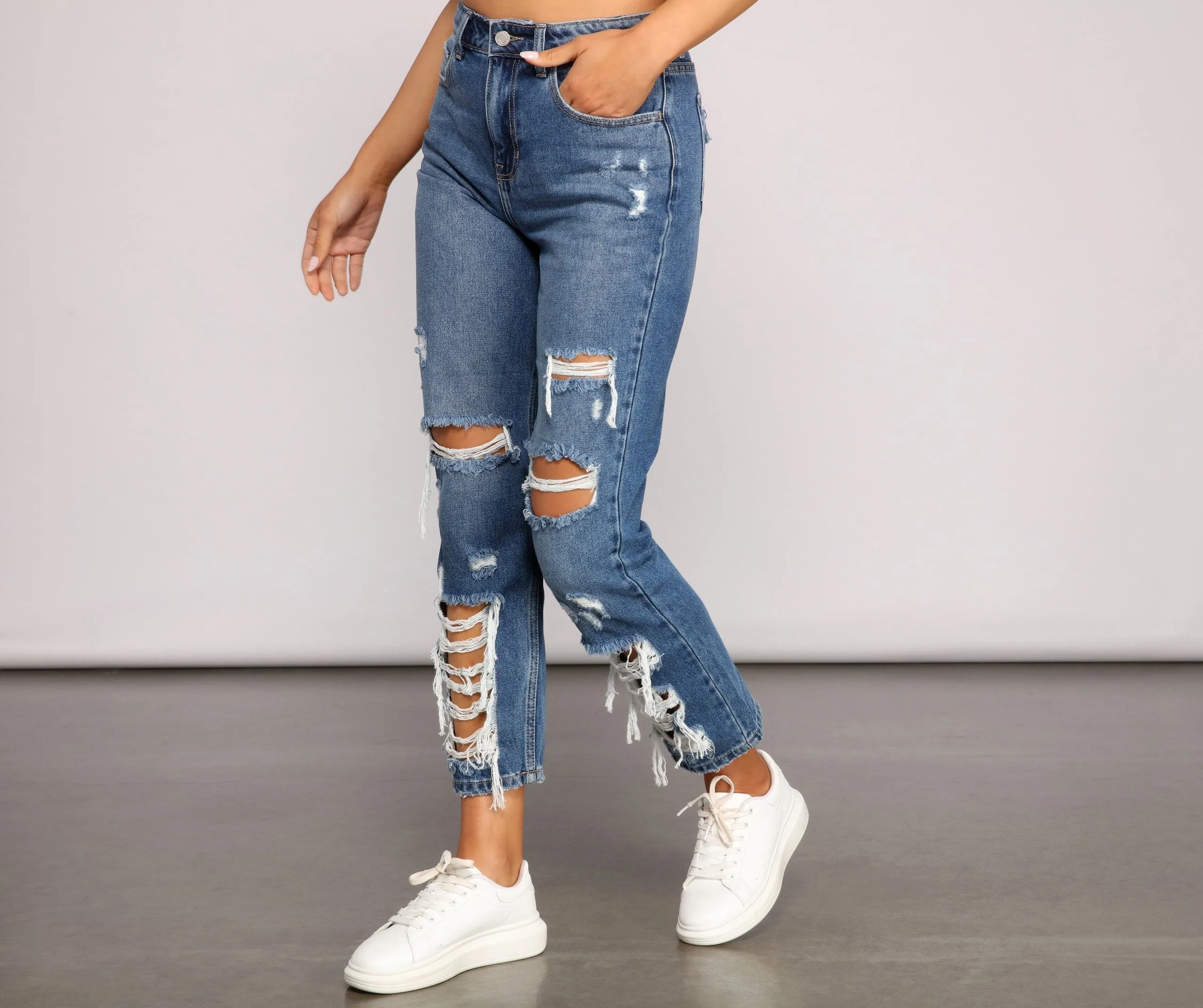 Classic Destructed Straight-Leg Jeans