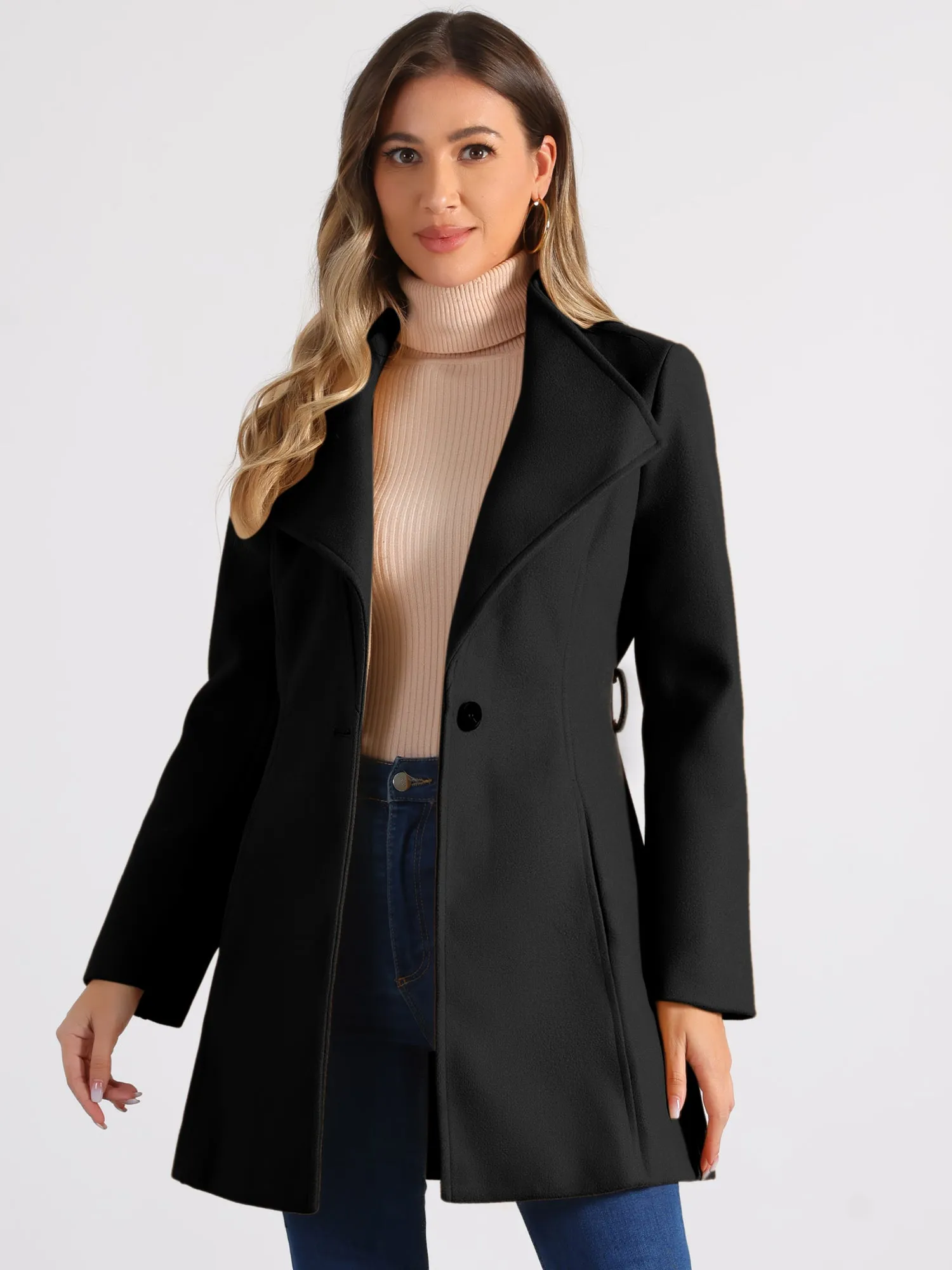 Classic Stand Collar Long Sleeve Winter Belted Coat