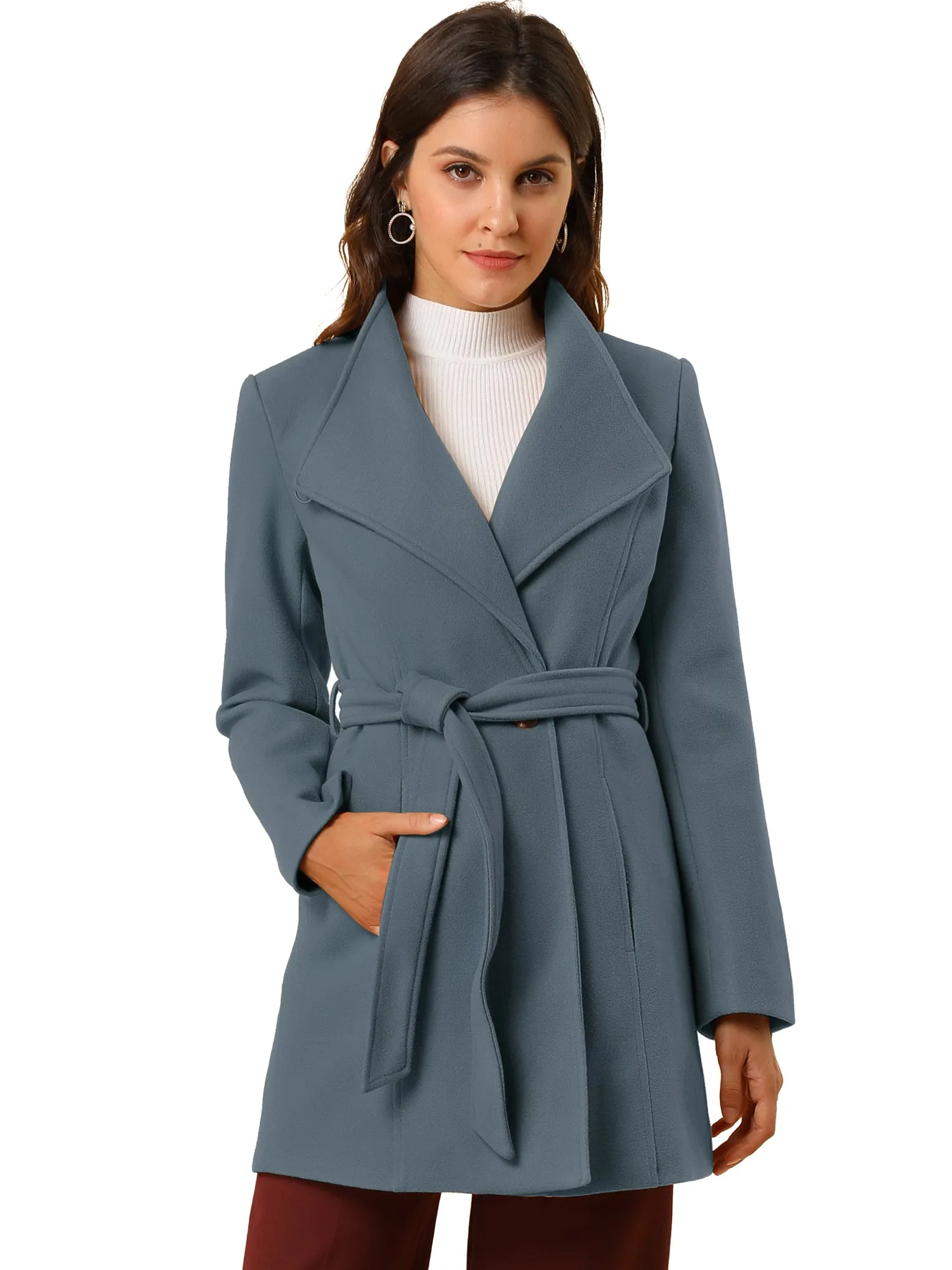 Classic Stand Collar Long Sleeve Winter Belted Coat