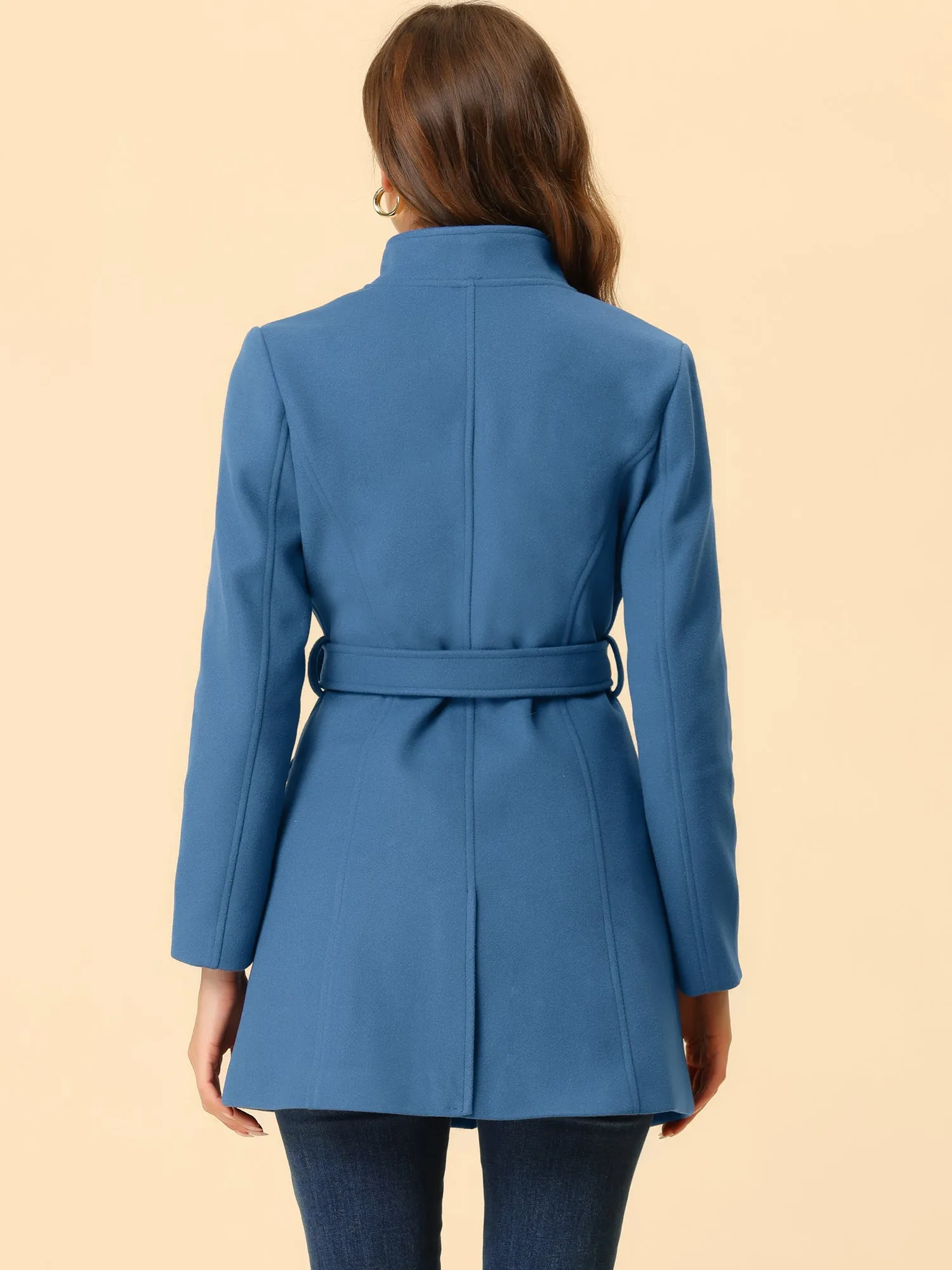 Classic Stand Collar Long Sleeve Winter Belted Coat