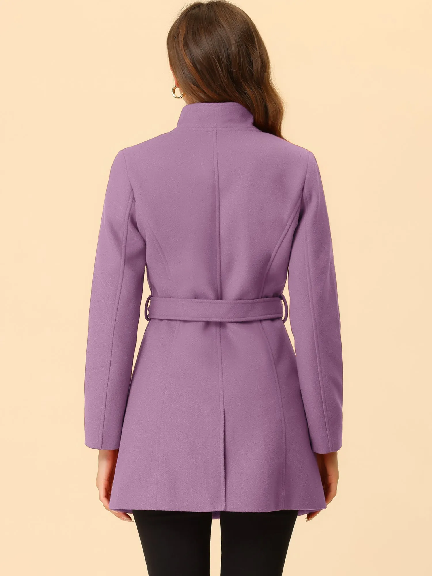 Classic Stand Collar Long Sleeve Winter Belted Coat