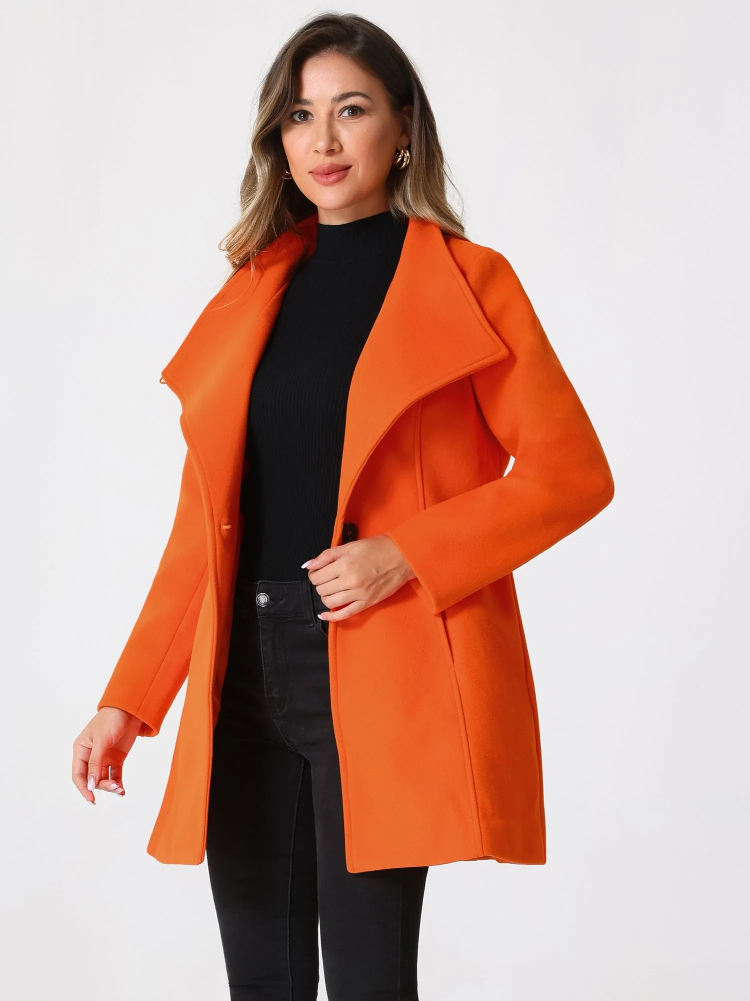 Classic Stand Collar Long Sleeve Winter Belted Coat