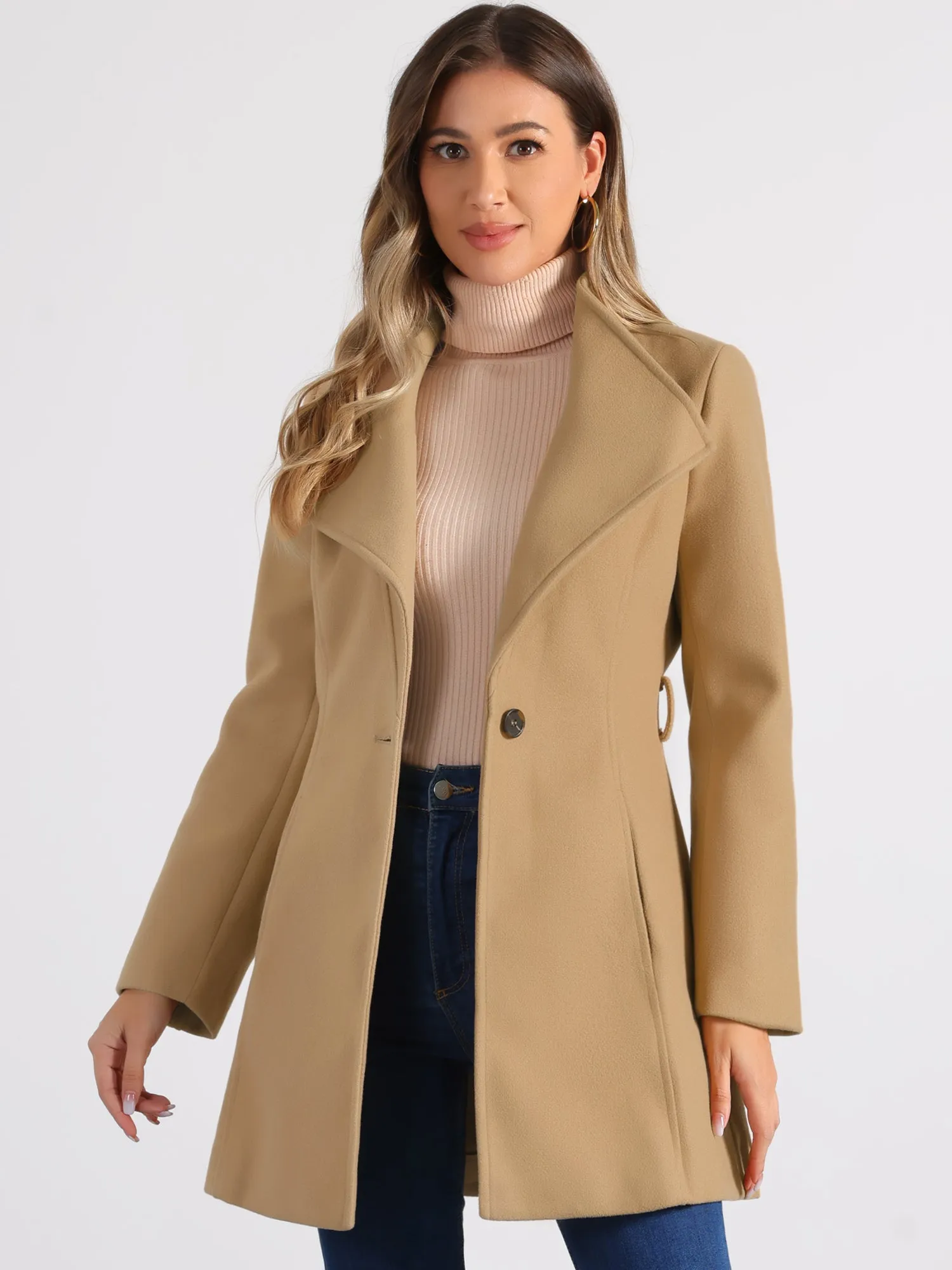 Classic Stand Collar Long Sleeve Winter Belted Coat