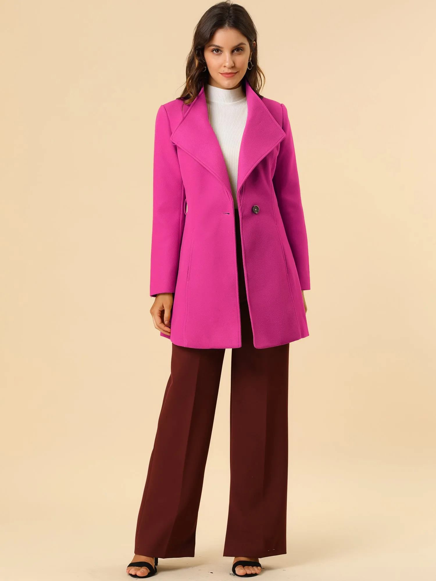 Classic Stand Collar Long Sleeve Winter Belted Coat