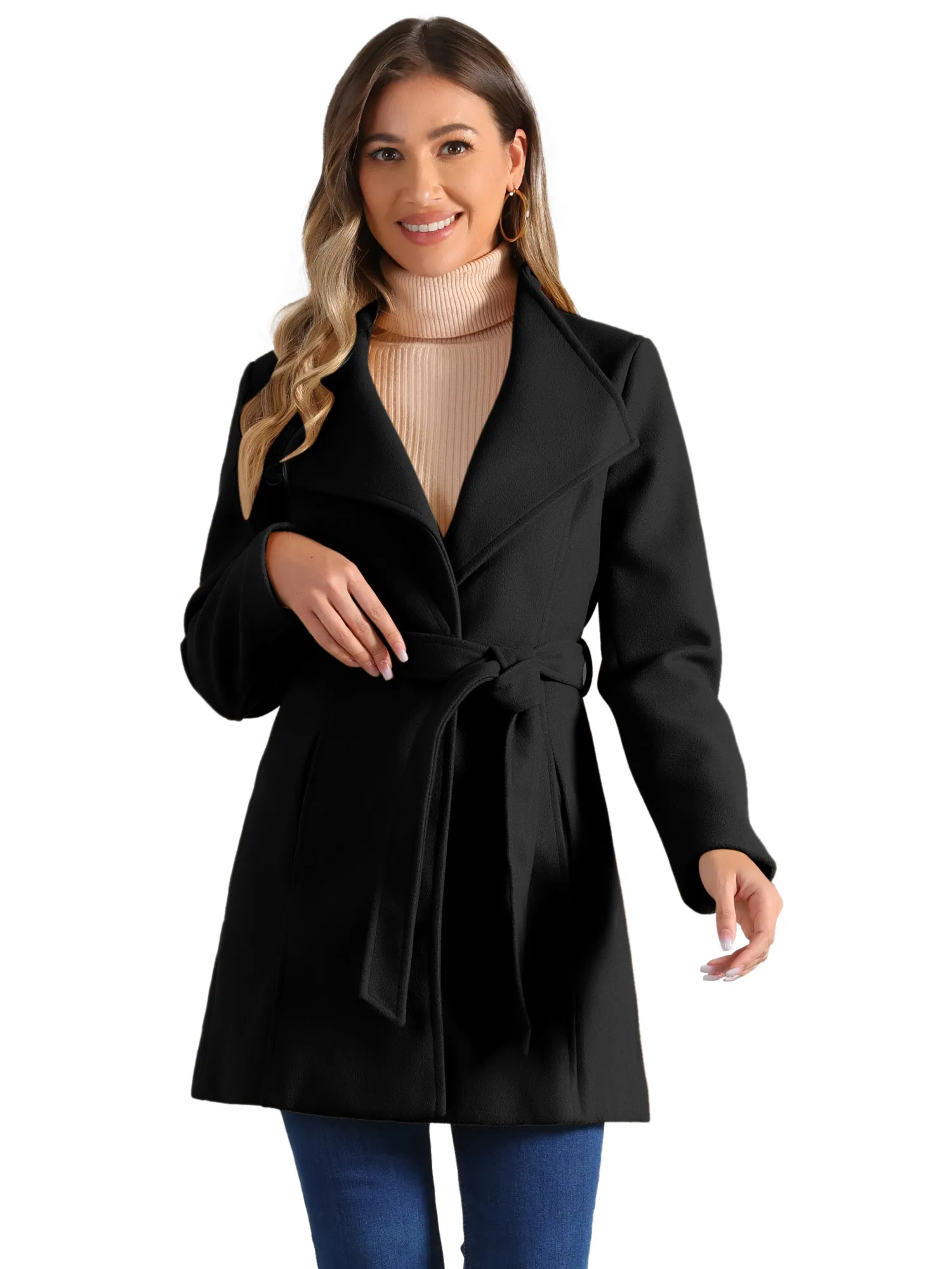 Classic Stand Collar Long Sleeve Winter Belted Coat