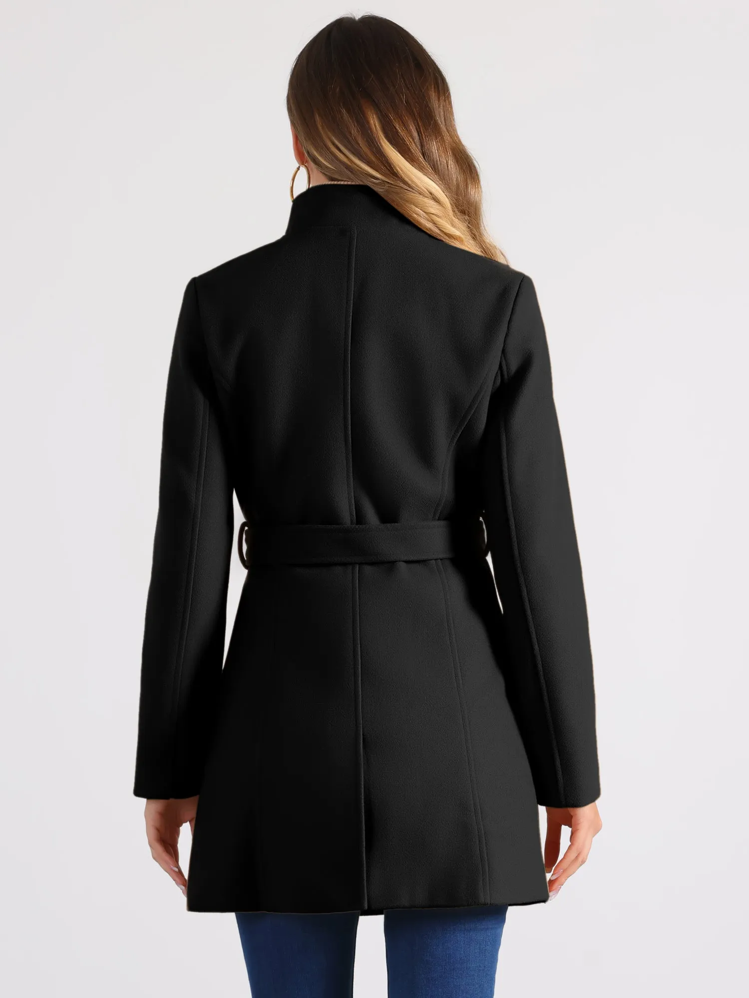 Classic Stand Collar Long Sleeve Winter Belted Coat