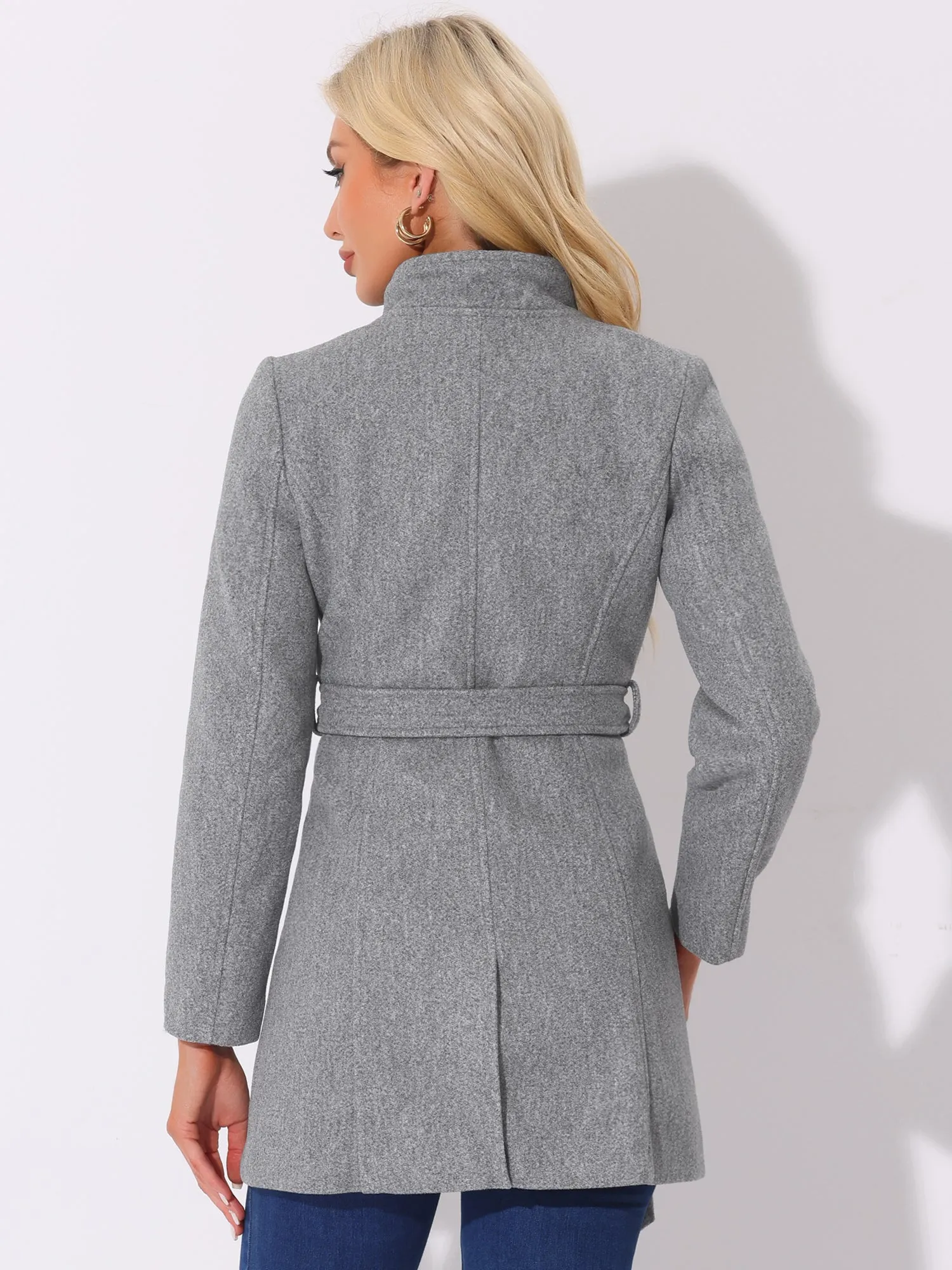 Classic Stand Collar Long Sleeve Winter Belted Coat