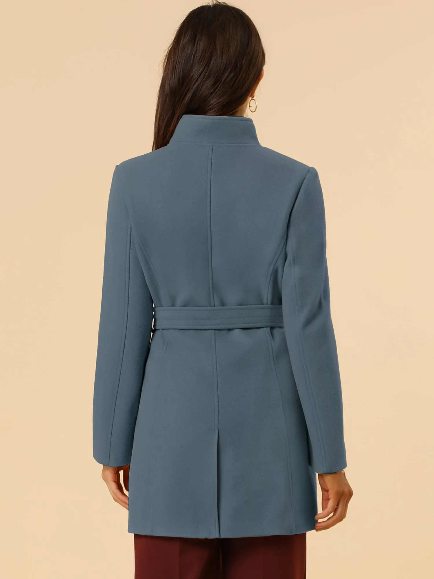 Classic Stand Collar Long Sleeve Winter Belted Coat