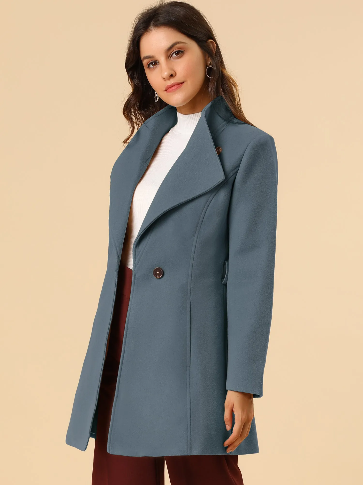 Classic Stand Collar Long Sleeve Winter Belted Coat