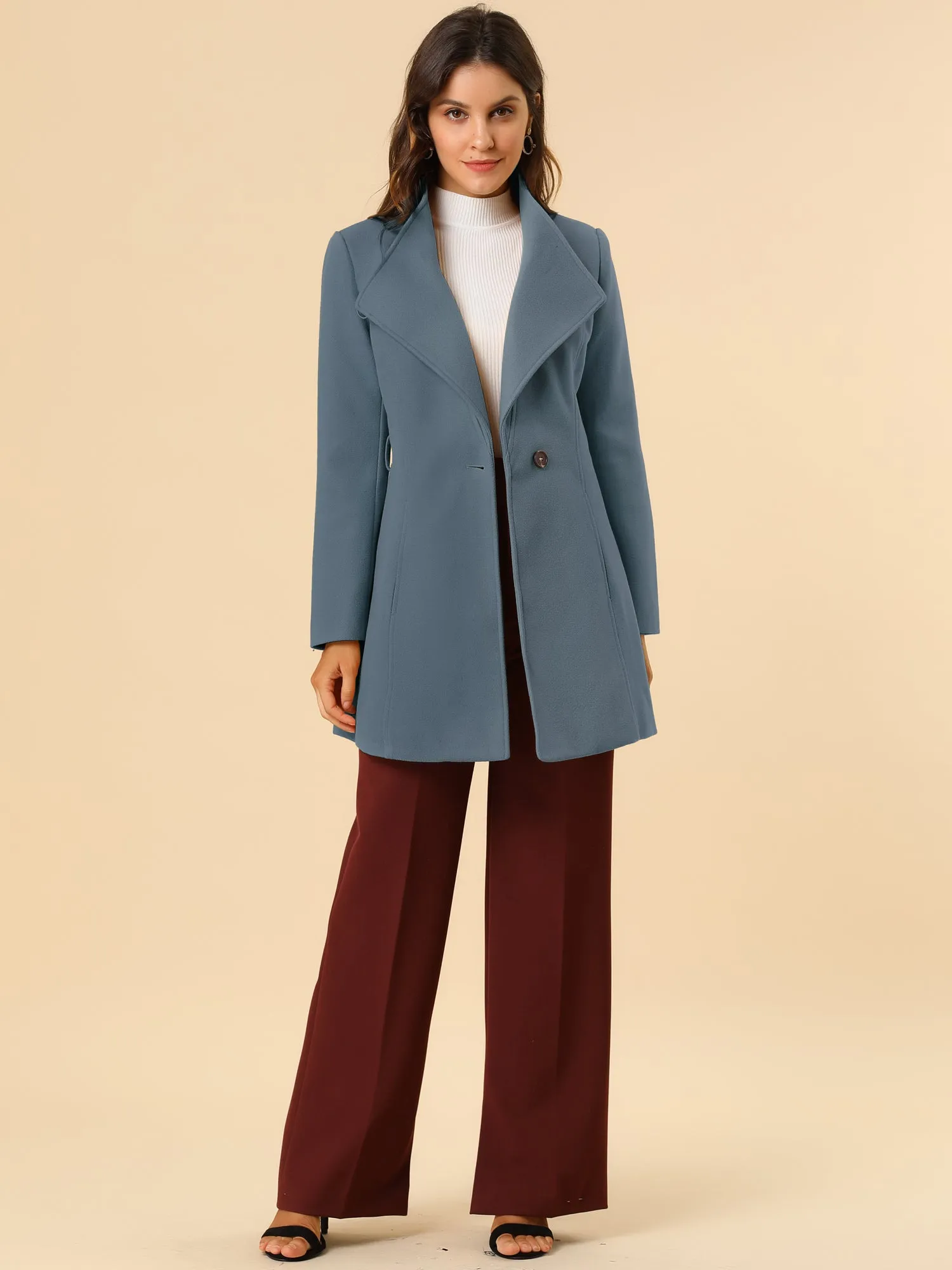 Classic Stand Collar Long Sleeve Winter Belted Coat