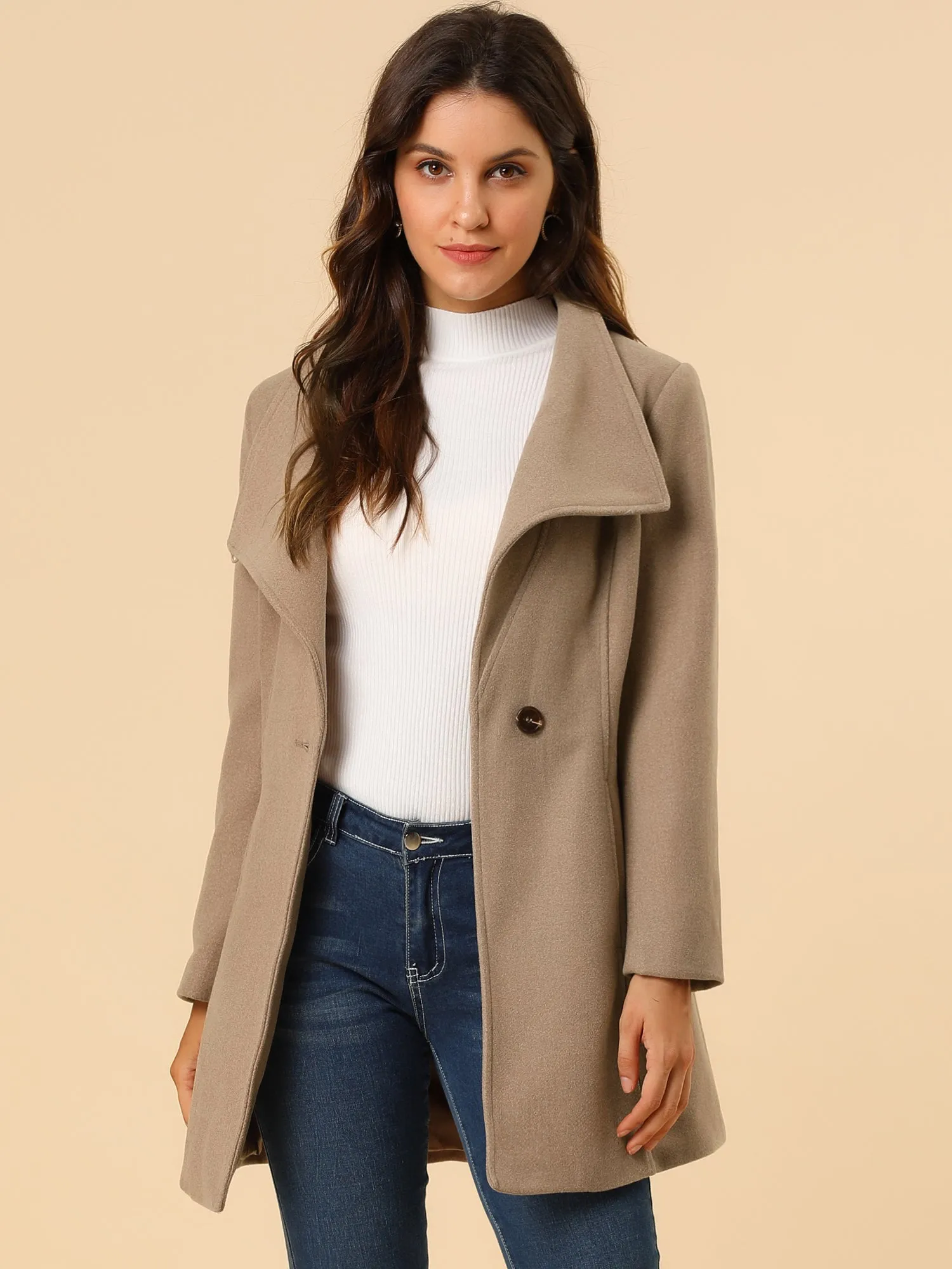 Classic Stand Collar Long Sleeve Winter Belted Coat