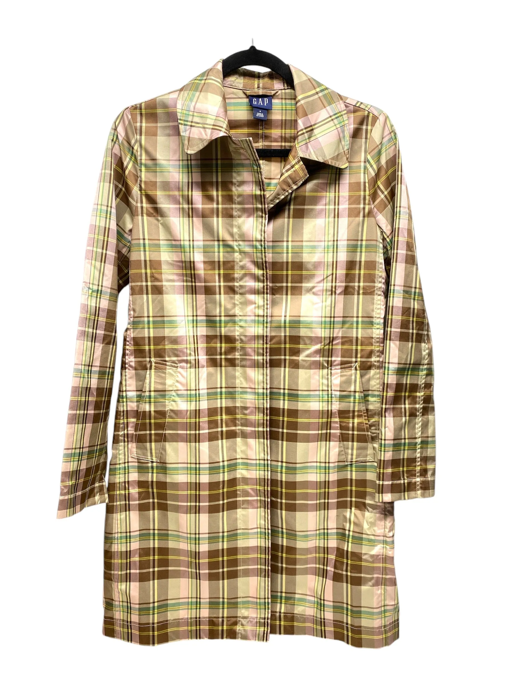 Coat Raincoat By Gap In Plaid Pattern, Size: S