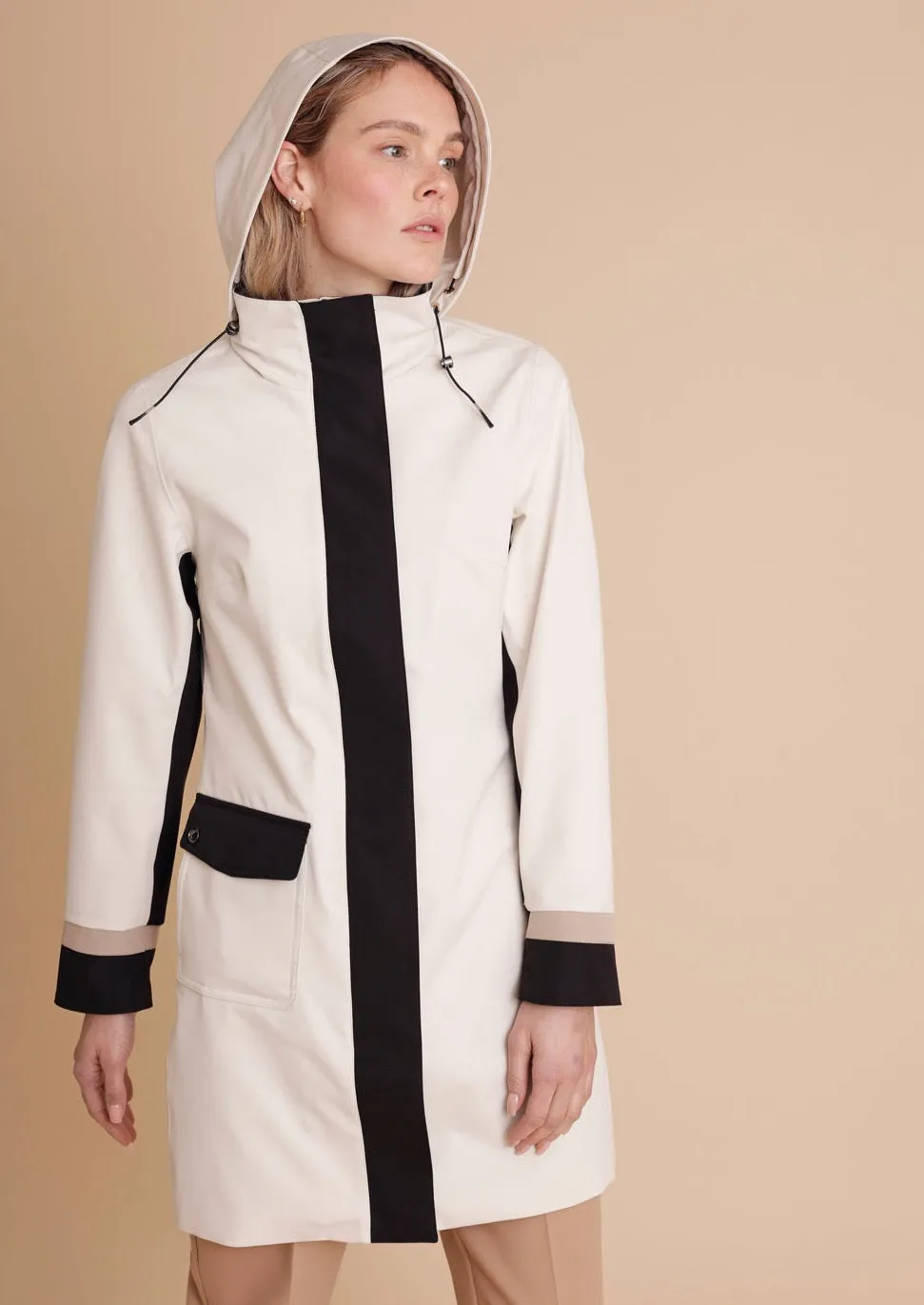 Color Block Coat - Cream-Black