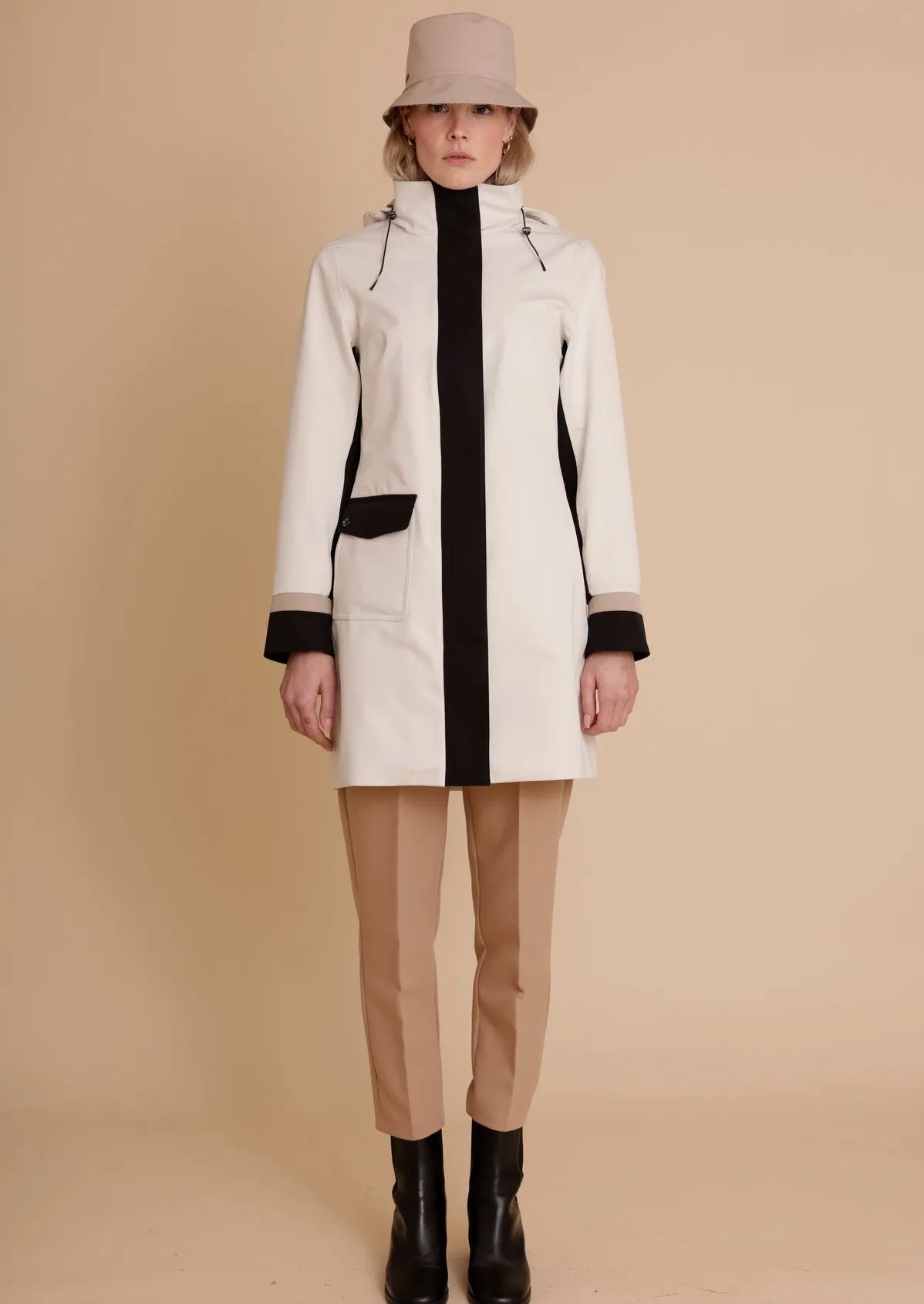 Color Block Coat - Cream-Black