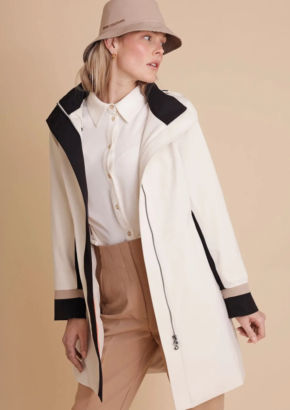 Color Block Coat - Cream-Black