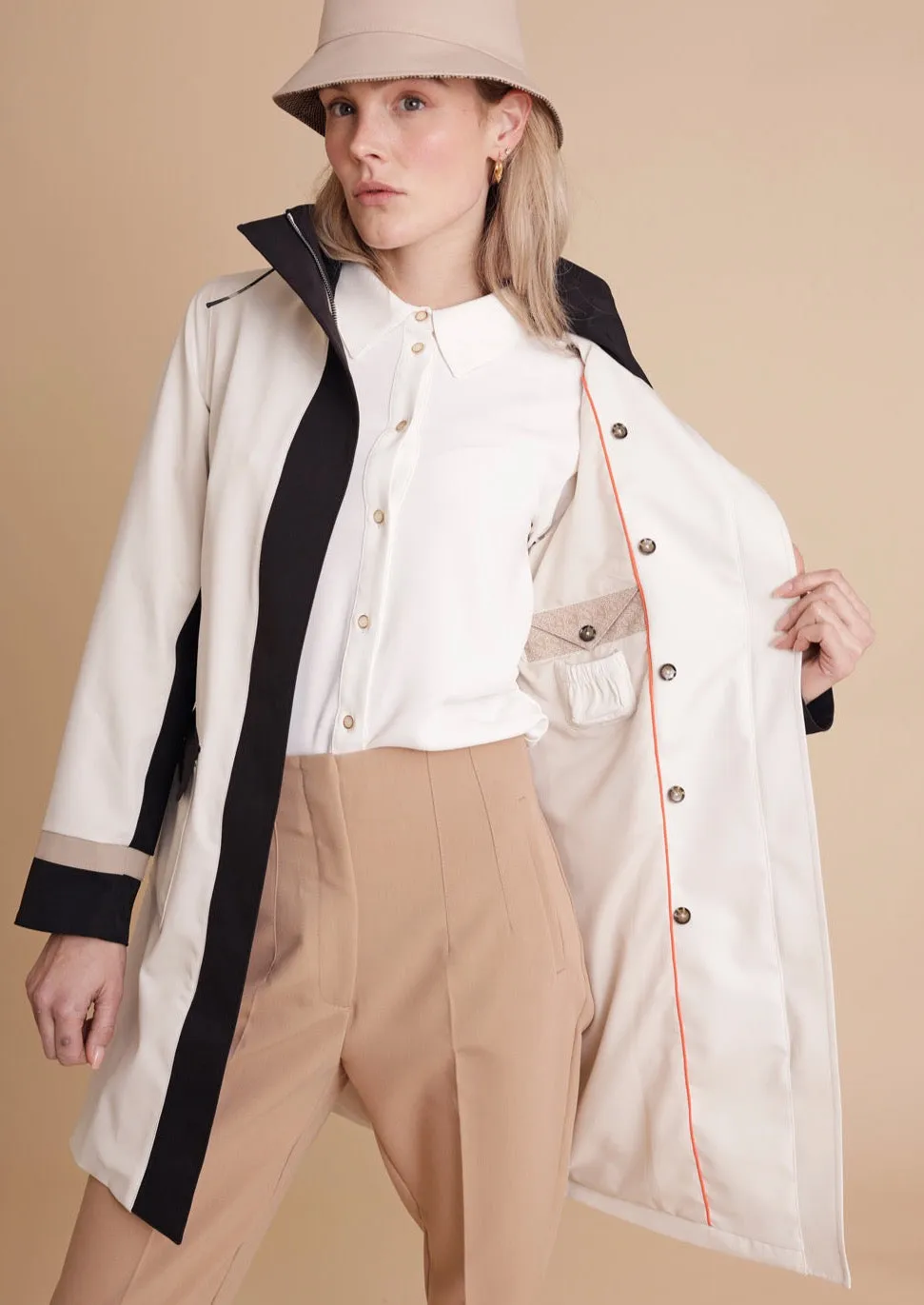 Color Block Coat - Cream-Black