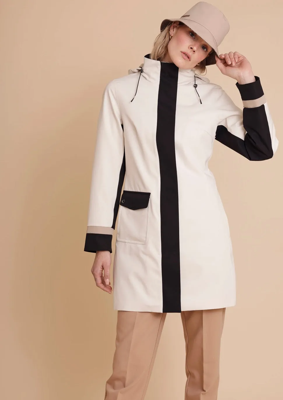 Color Block Coat - Cream-Black