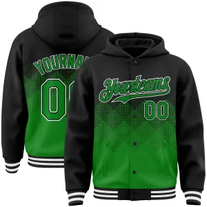 Custom Black Grass Green-White Gradient Square Shape 3D Pattern Design Bomber Full-Snap Varsity Letterman Hoodie Jacket