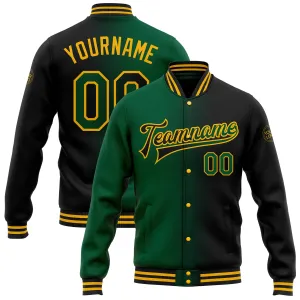 Custom Black Kelly Green-Gold Bomber Full-Snap Varsity Letterman Gradient Fashion Jacket