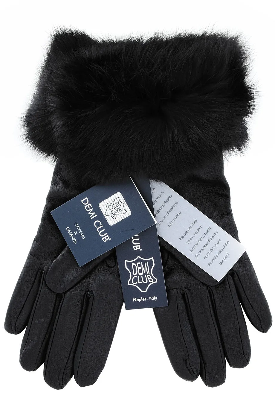 DEMI INGEBORG Black Leather Fur Women Gloves