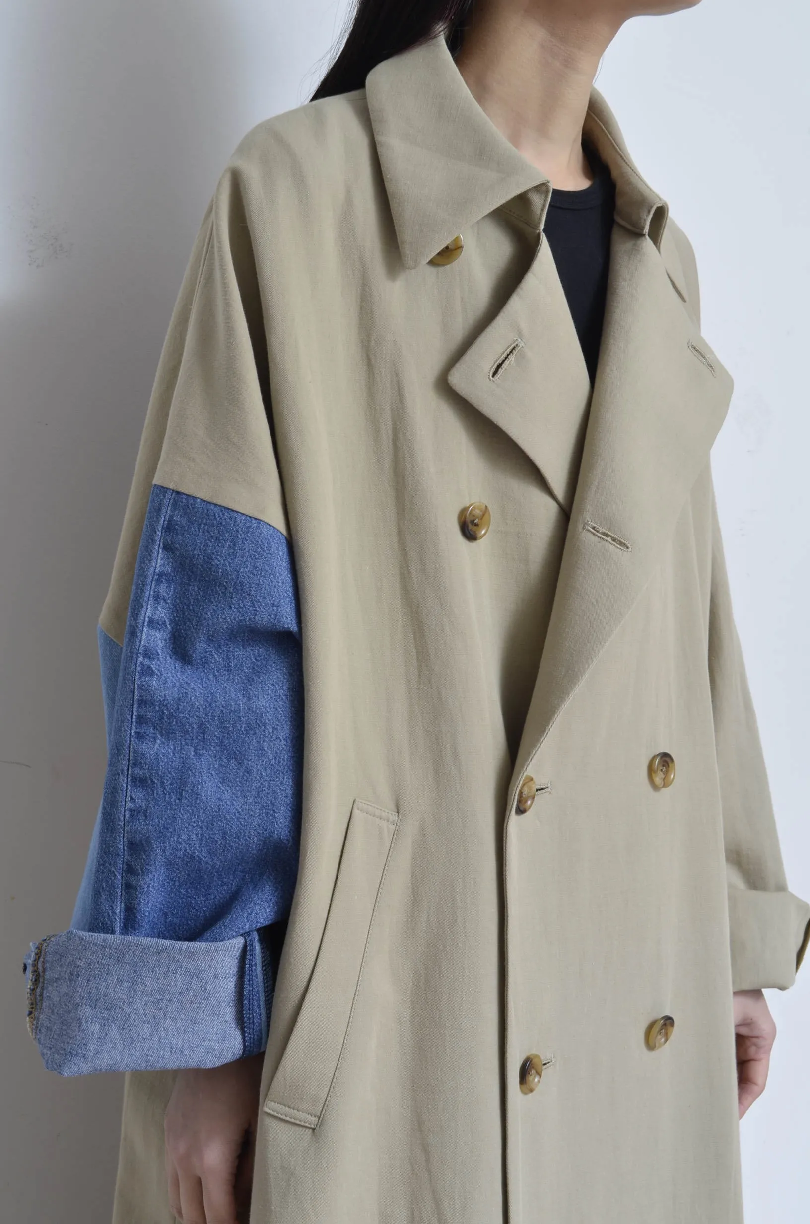 DENIM SLEEVE TRENCH COAT/BEG/02