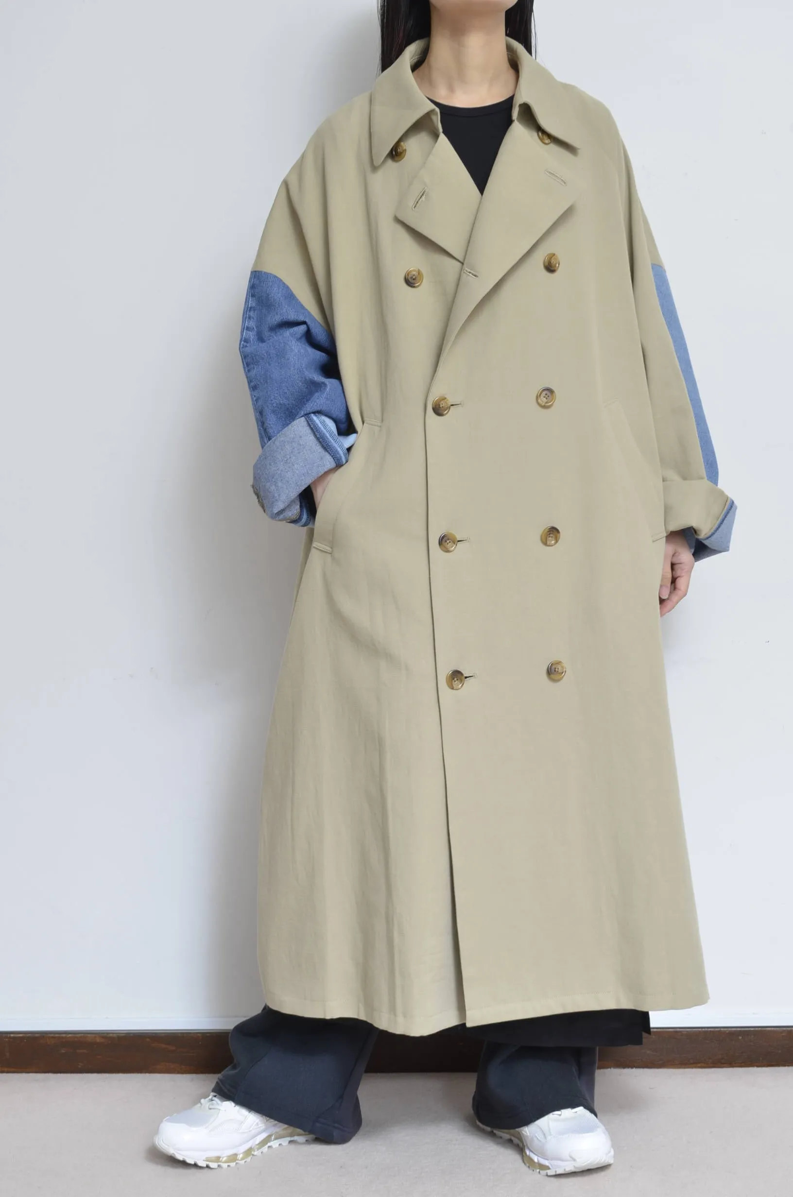 DENIM SLEEVE TRENCH COAT/BEG/02